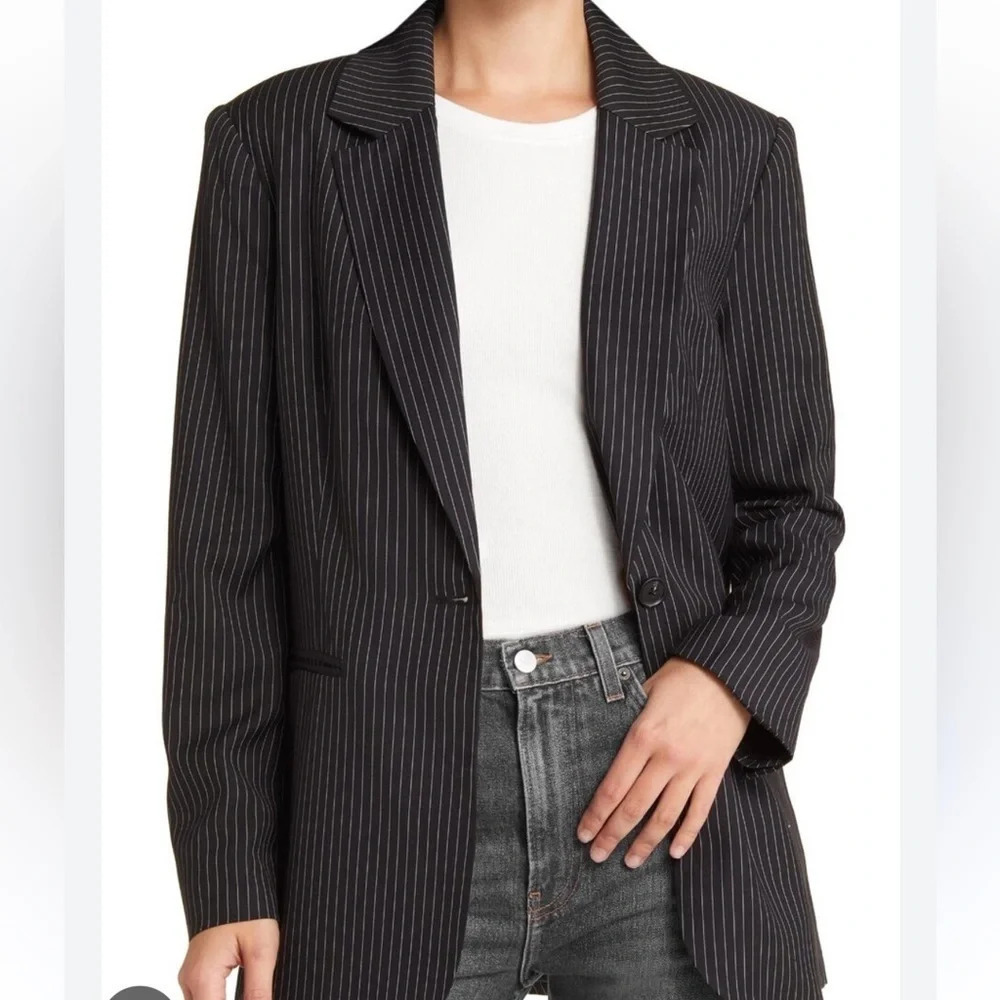 Reformation Classic Relaxed Lapel Blazer Black & White Stripe M